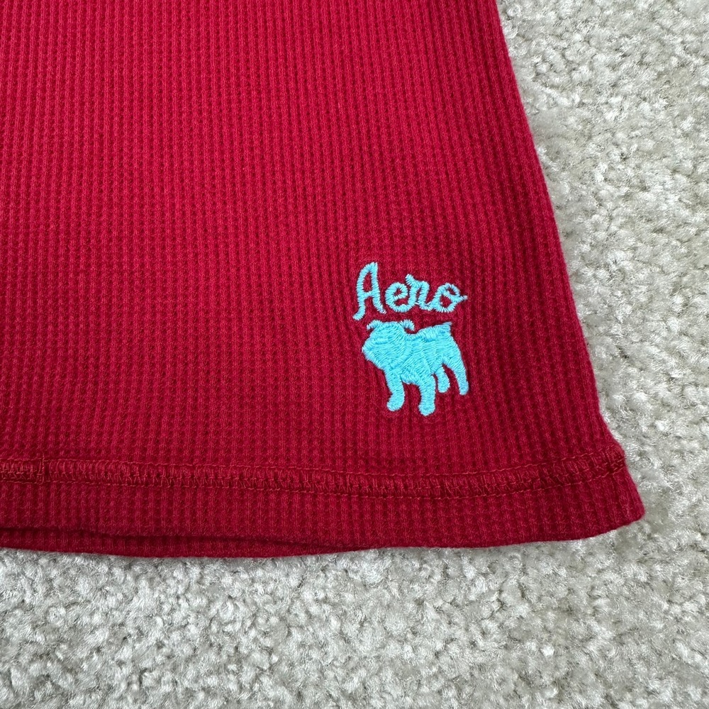 Aeropostale Henley Top Medium Red Waffle Knit Thermal Long Sleeve Y2K Indie Slim - Picture 3 of 8